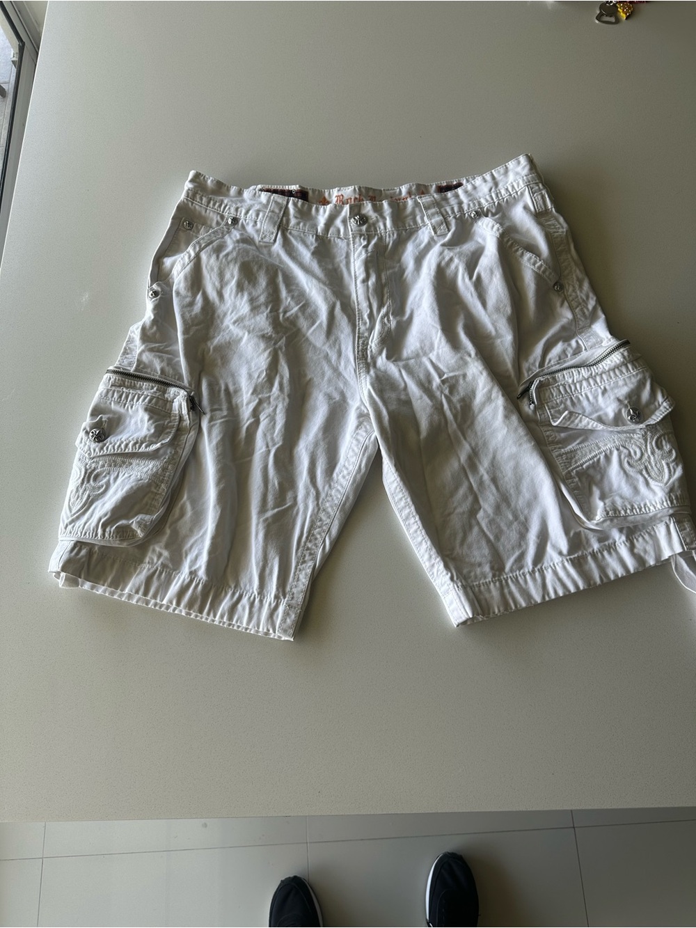 Rock Revival Men's White Cargo Shorts with Multiple Pockets